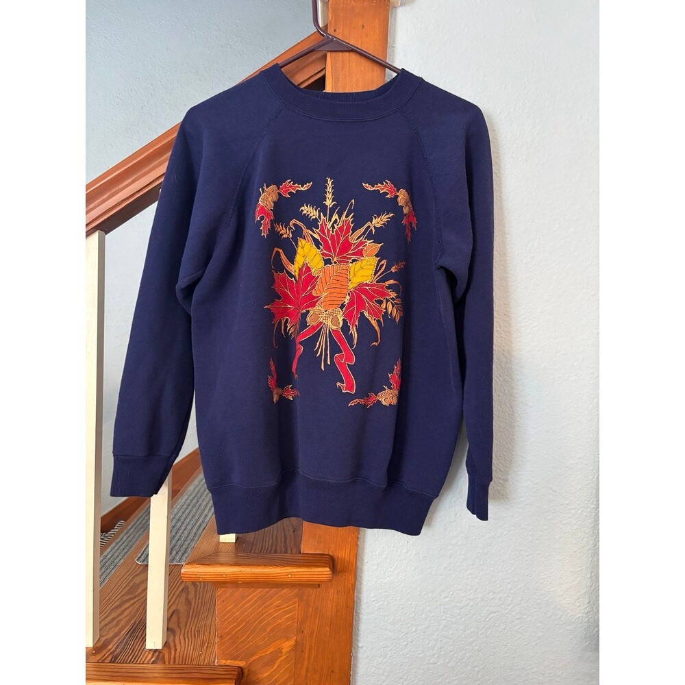 Hanes vintage fall autumn leaves acorn bouquet sweatshirt M grandma Thanksgiving